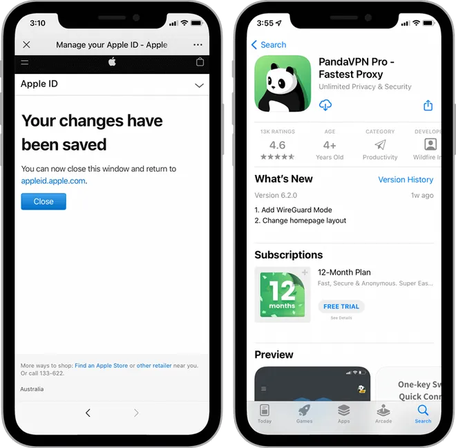 Apple ID 换区成功后搜索下载 PandaVPN
