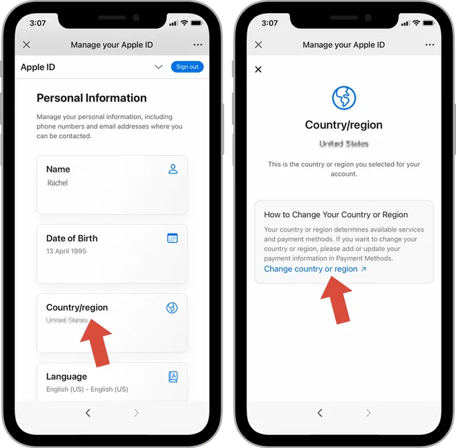 点击 Apple ID 国家或地区继续
