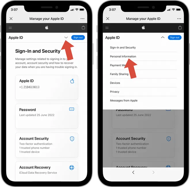 进入 Apple ID 个人信息